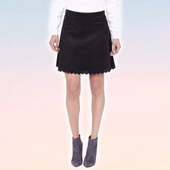 CLUB MONACO Faux Suede Scallop Hem Mini Skirt Sz 4 Lined - Picture 1 of 5